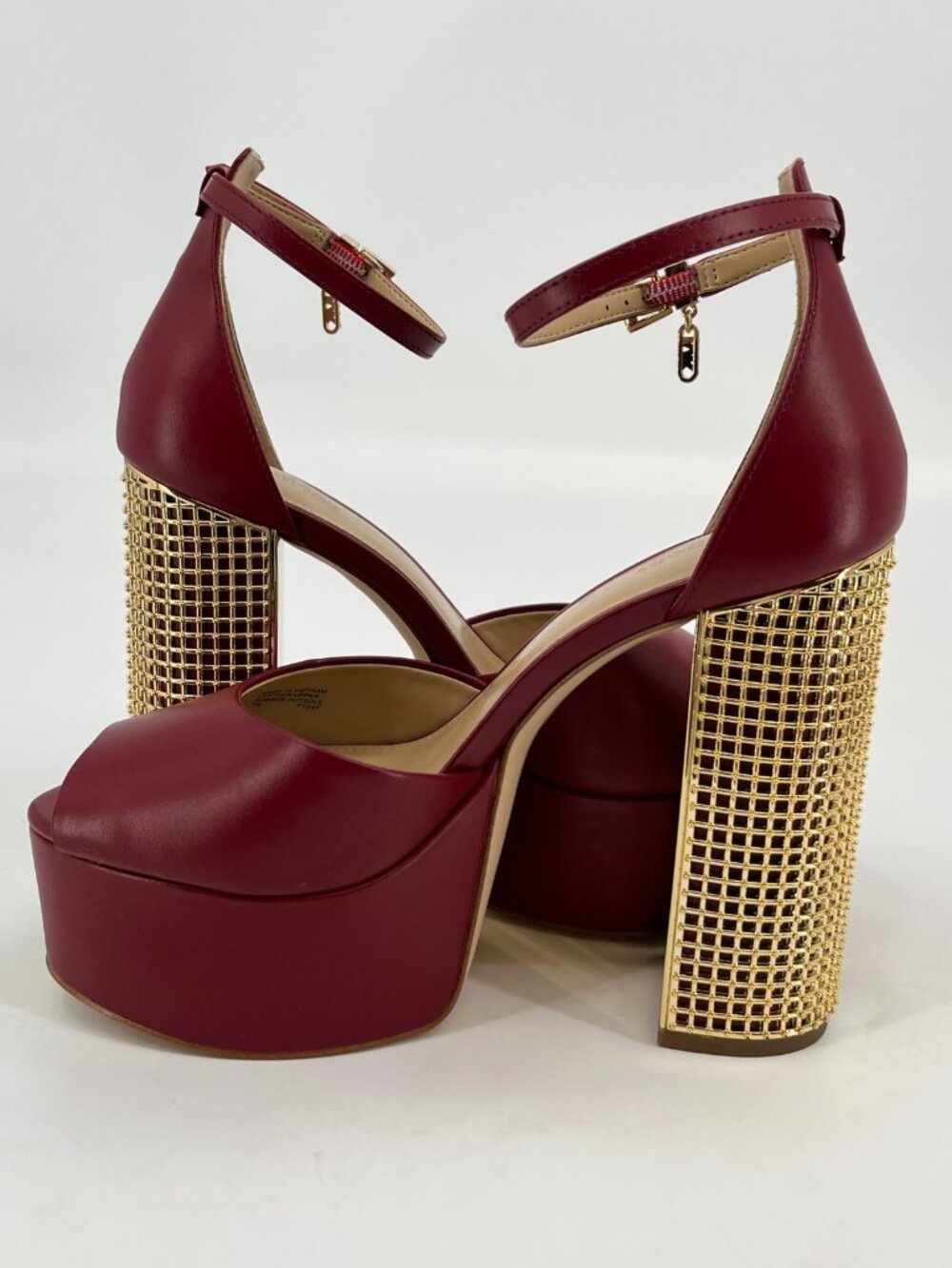 Michael Kors Maxine Platform Sandals Burgundy Sz 7 Leather Open Toe Ankle Strap - Picture 7 of 15